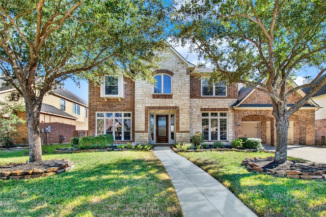 view of front of property with a front lawn