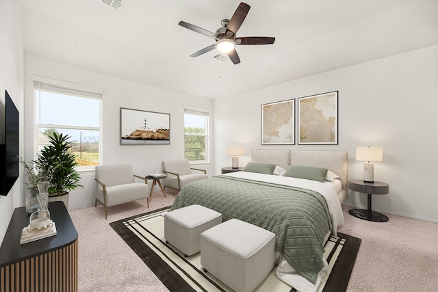 bedroom featuring ceiling fan and carpet flooring