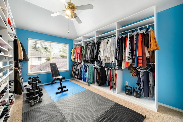 spacious closet featuring ceiling fan