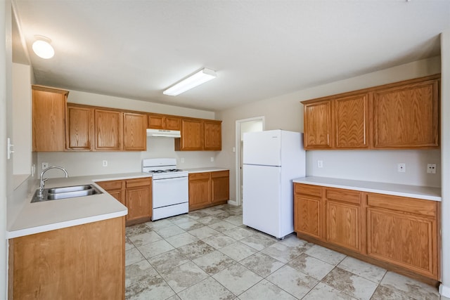 kitchen featuring sink and white appliances