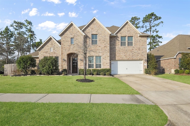 view of front facade with a front lawn and a garage