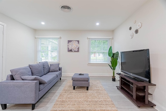 living room featuring light hardwood / wood-style flooring