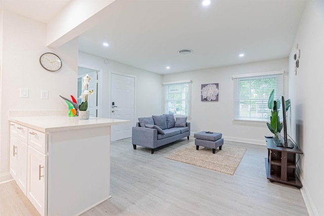 living room with light hardwood / wood-style floors