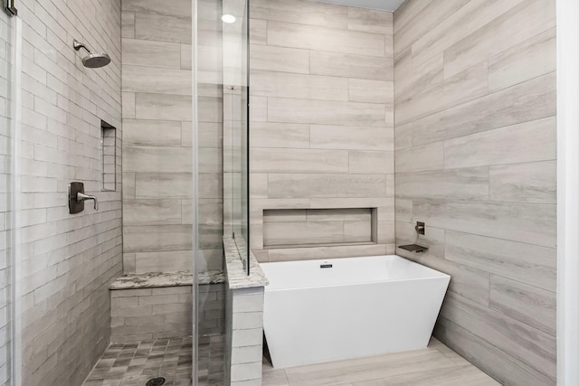 bathroom with plus walk in shower