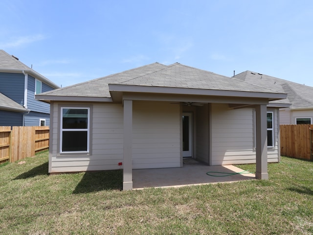 31911 Splendor Dr, Fulshear, TX 77441 - rear view of house featuring a patio area, a ceiling fan, and a shingled roof