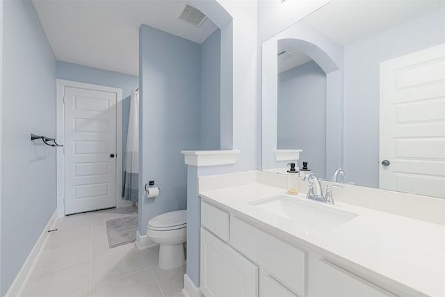 bathroom featuring toilet, tile patterned flooring, and vanity