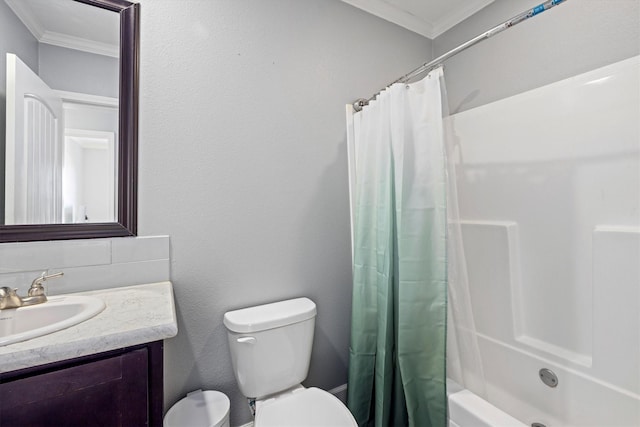 1623 Bay Meadows St, Galveston, TX 77554 - full bath with vanity, crown molding, shower / tub combo, and toilet