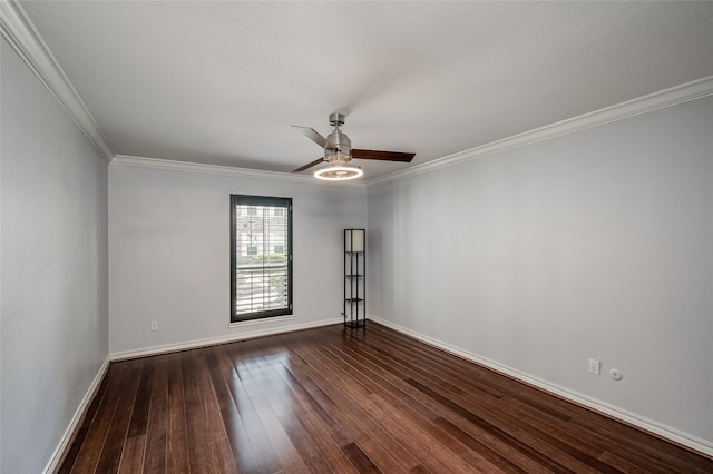 unfurnished room featuring crown molding, ceiling fan, and wood-type flooring