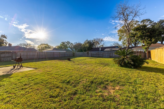 view of yard with a fenced backyard