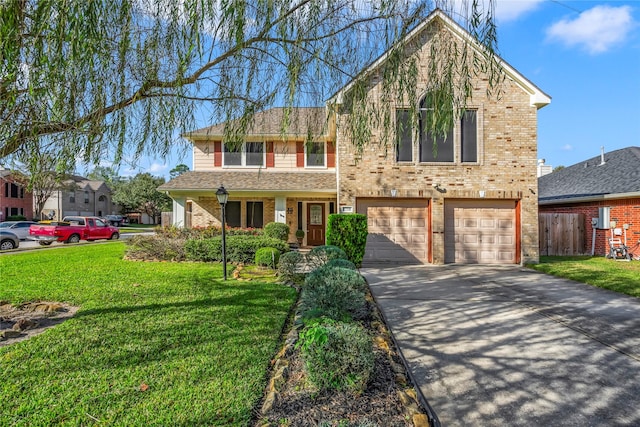 view of front property with a garage and a front lawn