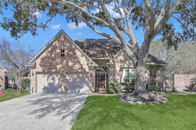 view of front facade featuring a front lawn and a garage