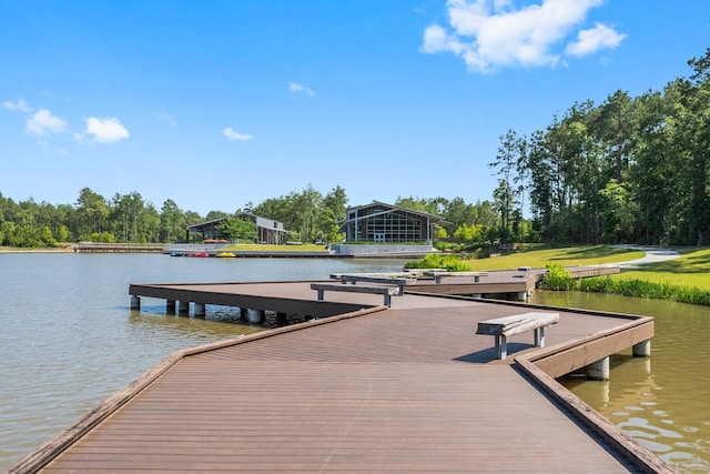 view of dock with a water view