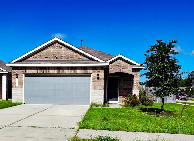 24827 Colony Meadow Trl, Houston, TX 77336 - ranch-style home with brick siding, an attached garage, a front lawn, and concrete driveway