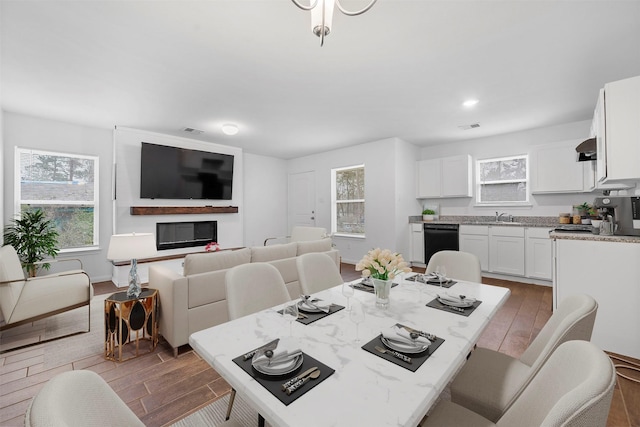 dining space featuring sink