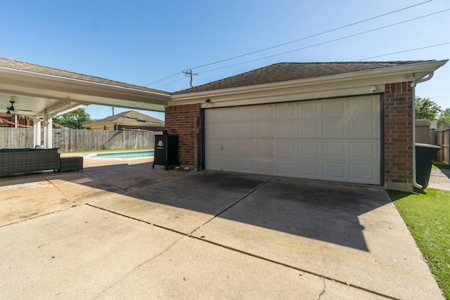 garage with ceiling fan