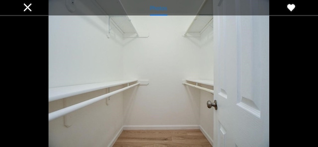 walk in closet featuring light wood-type flooring