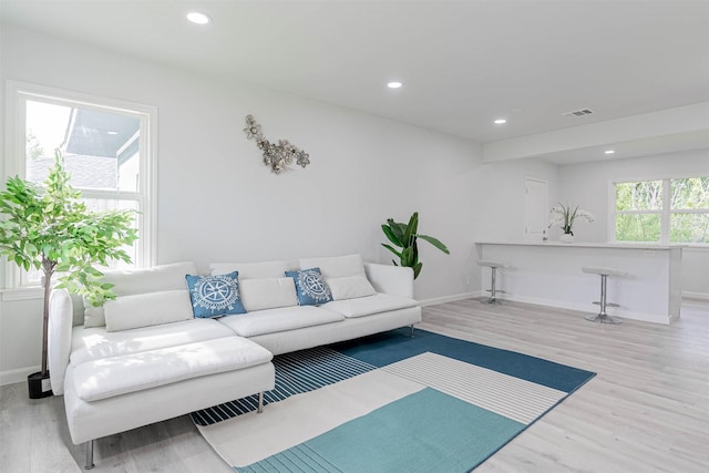 living room with light wood-type flooring