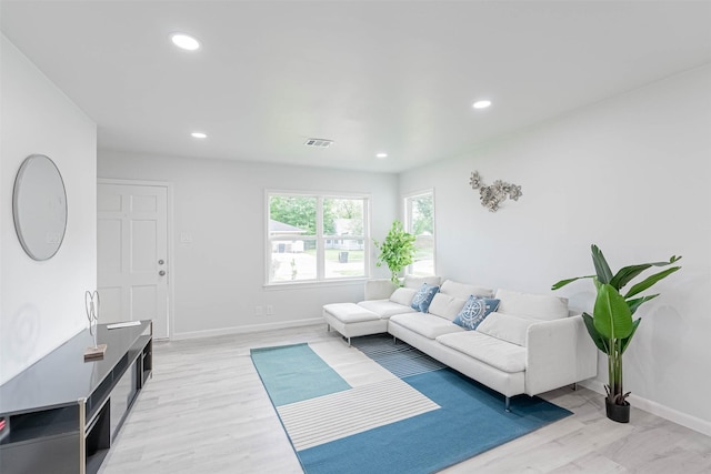 living room with light wood-type flooring