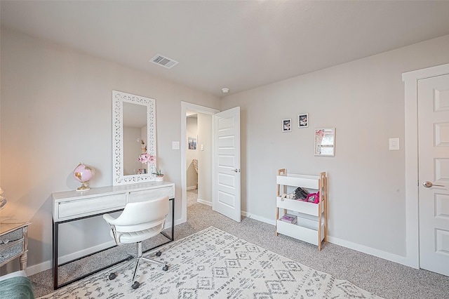 view of carpeted home office