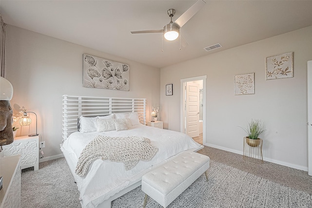 bedroom featuring ceiling fan and carpet flooring