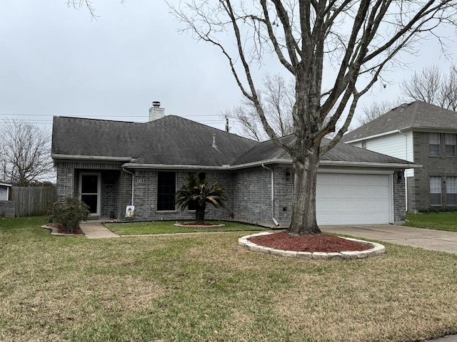 ranch-style house with a front lawn and a garage