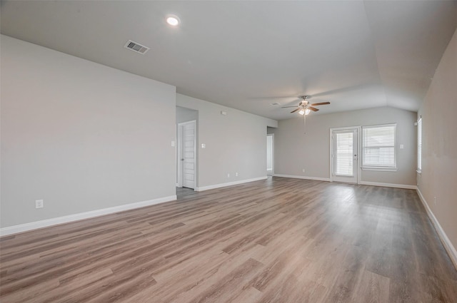 empty room featuring ceiling fan and light wood-type flooring