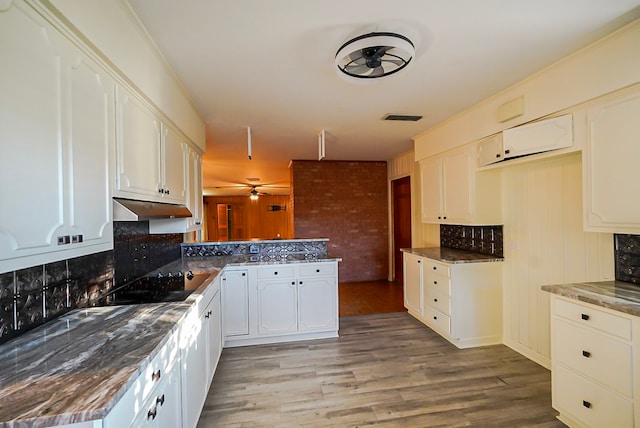 kitchen featuring black electric stovetop, white cabinets, and light hardwood / wood-style floors