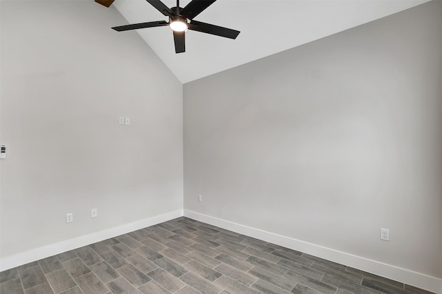 spare room with vaulted ceiling and ceiling fan