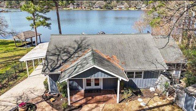 view of front of home featuring a water view