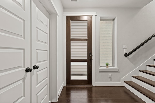 foyer with dark wood-type flooring