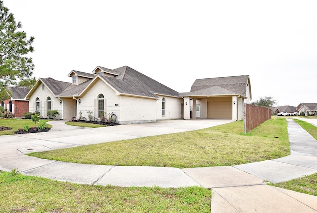 view of front facade with a front lawn and a garage