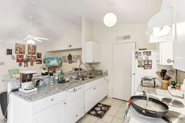 kitchen featuring sink, white cabinetry, decorative light fixtures, and dishwasher