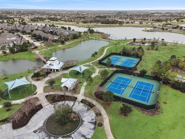 bird's eye view featuring a residential view and a water view