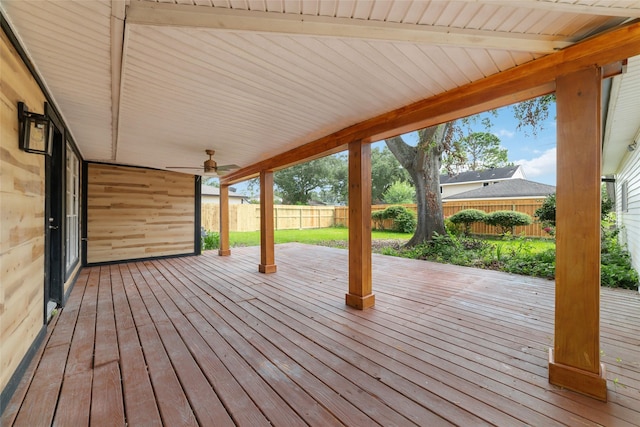 wooden deck with ceiling fan