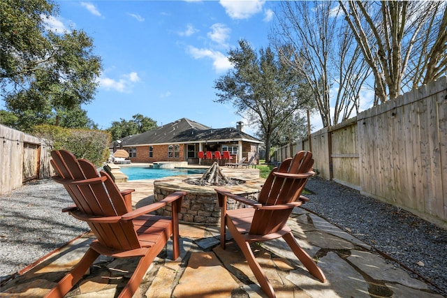 view of patio featuring a fenced in pool