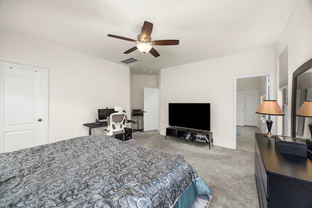 bedroom with carpet floors and ceiling fan