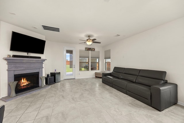 living room featuring ceiling fan