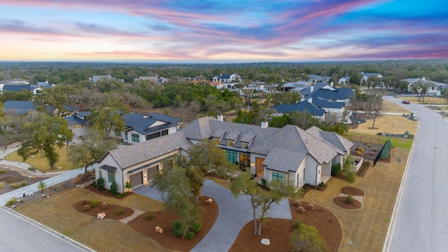 view of aerial view at dusk