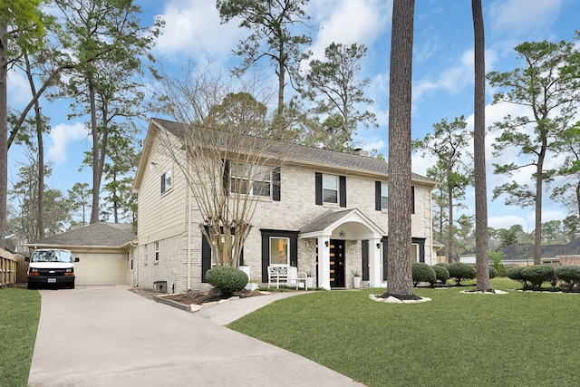 view of front facade featuring a front lawn and a garage