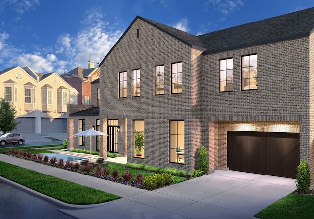 2002 Park St, Houston, TX 77019 - townhome / multi-family property with driveway, brick siding, a garage, and a residential view