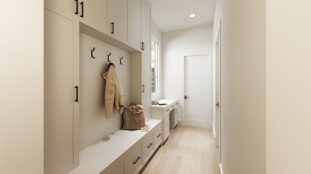 mudroom featuring light hardwood / wood-style flooring