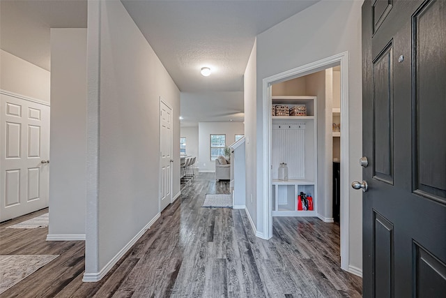 entryway featuring hardwood / wood-style floors and a textured ceiling