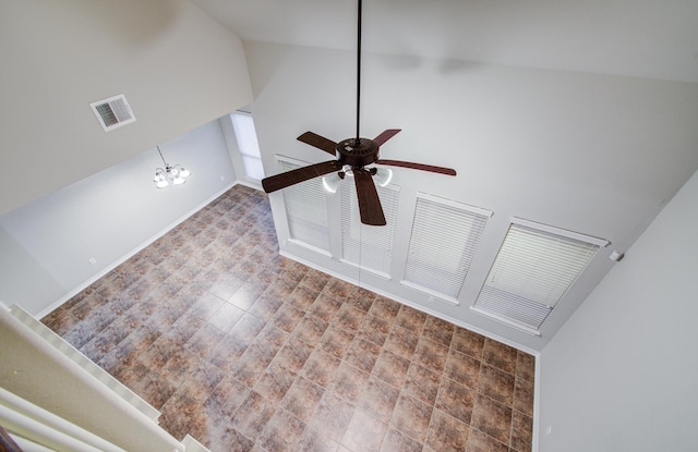 room details featuring ceiling fan, visible vents, and baseboards