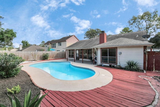 view of pool featuring a patio area, a fenced backyard, and a fenced in pool