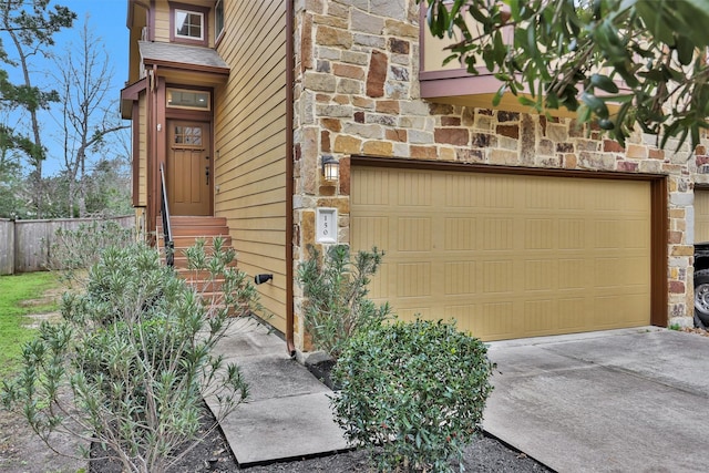 exterior space with a garage