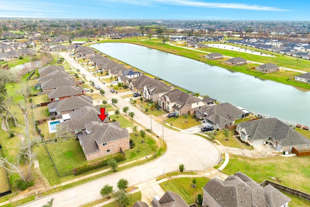 aerial view featuring a water view