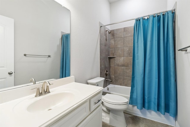 full bathroom featuring tile patterned floors, toilet, shower / bath combo, and vanity