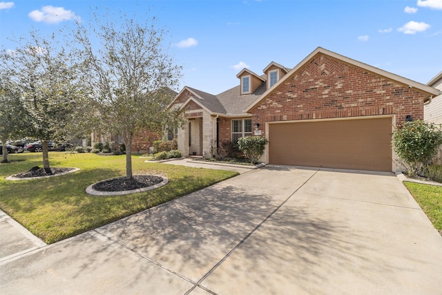 view of front of house with a front lawn and a garage