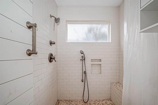 bathroom with a shower with curtain