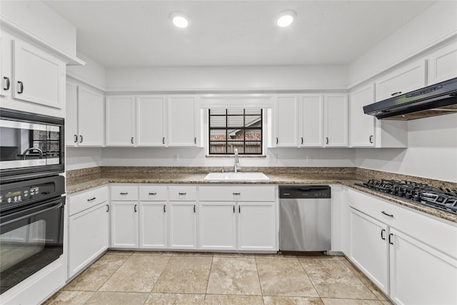 kitchen with sink, stainless steel appliances, and white cabinets